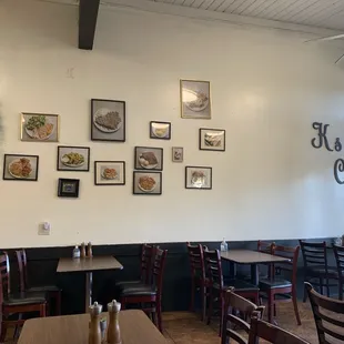 Inside seating and menu pic wall