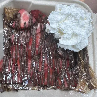 Columbus Crew Crepe + strawberries (strawberry, Nutella, and whipped cream) ~$11.25