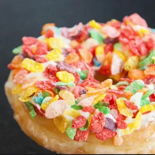 a donut covered in cereal