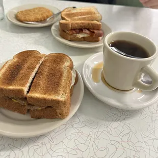 These are sausage and egg and a bacon, egg and cheese sandwich. Hash brown was deep fried and tasty as well