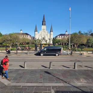 K's Van ready for pick up in front  of Jackson Square &amp; St. Louis Cathedral