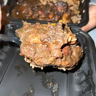 Oxtail With Rice N Peas/White Rice, Plantain,Curry Cabbage