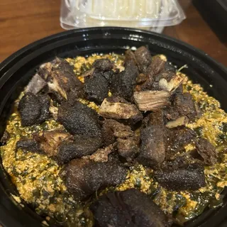 Spinach Egusi Stew Served With Choice Of Protein And Fufu