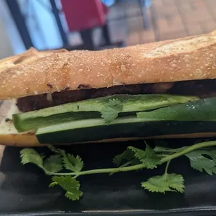 This is the chicken sandwich. The bread is soft and crunchy, and the chicken is packed with flavor.