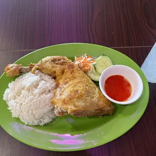 Vietnamese crispy fried chicken and rice