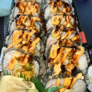 Yummy sushi roll, fried.