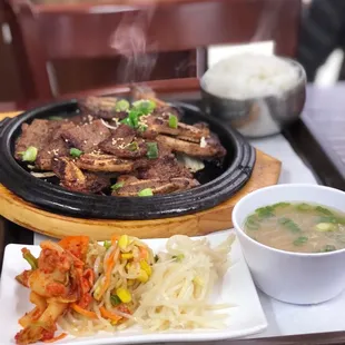 LA galbi + miso soup + side dishes