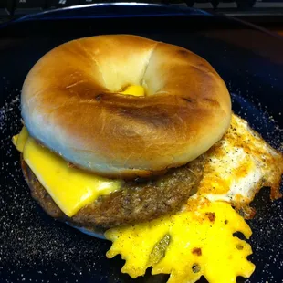 Sausage, Fried Egg &amp; Cheese Bagel.  (Hot grab-and-go item)