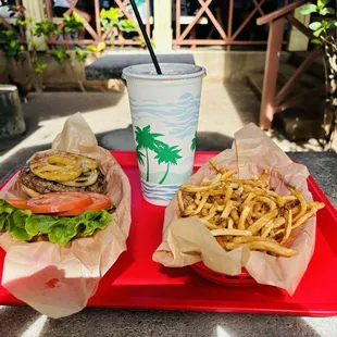 Pineapple Burger with large Home-Made French Fries and coke