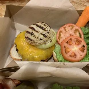 Cheeseburger -- with cheddar cheese and monterey jack!