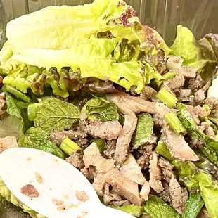 Larb (sorry, we were starving &amp; it was so good. I forgot to take pics until we were almost done).