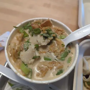 Small coconut soup. Gotta put a ton of green and fried onions and cilantro!