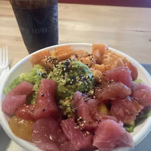 Tuna and salmon poke bowl