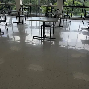 empty tables and chairs