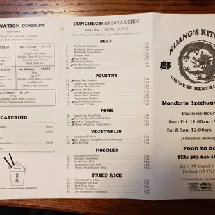 Combination Dinners &amp; Lunch Menu