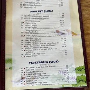 a menu on a wooden table