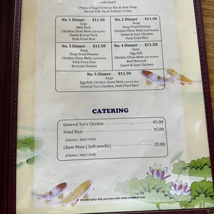the menu for the restaurant