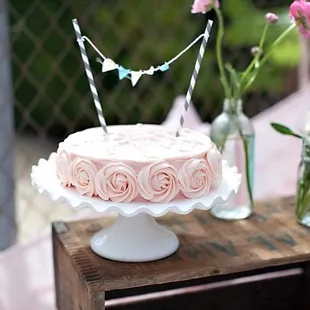 Rose Buttercream Cake with Pastel Bunting