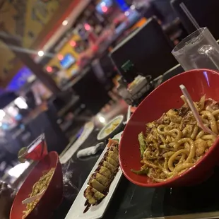 I created my own bowls... got sushi.. and a few drinks.
