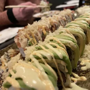 a close up of a sushi