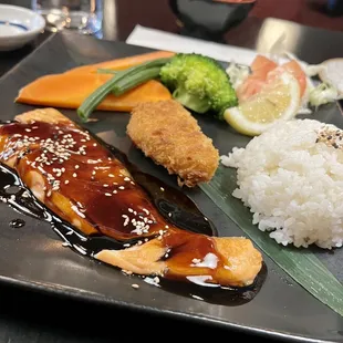 Salmon teriyaki dinner