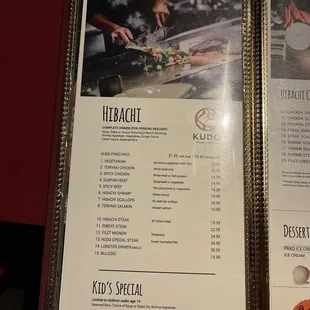 Hibachi menu