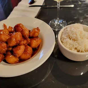 General Tso's Chicken with steamed rice