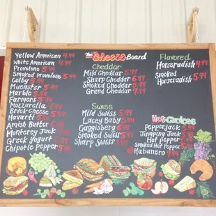 The deli Cheese Board listings.