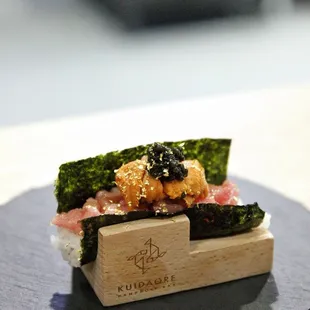 Premium uni, toro, and caviar handroll