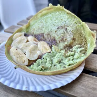 Crispy Apam Balik - a crispy pancake/crepe, filled kaya jam, Nutella, bananas, and cheddar cheese