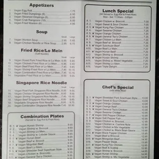 the menu of the restaurant