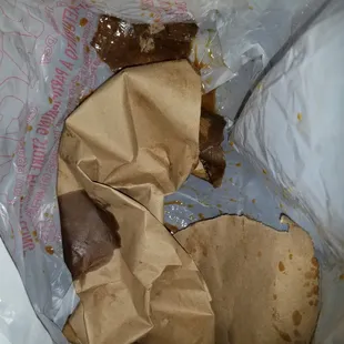 The bag our 45 Minutes delayed food came in.  Spent about 5 mins cleaning just to prepare to eat.