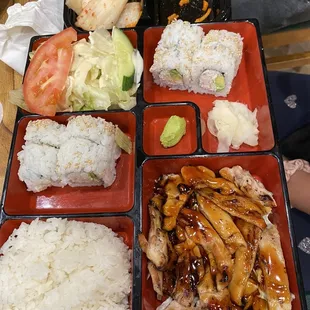 Bento Box choice Teriyaki Chicken &amp; California Rolls