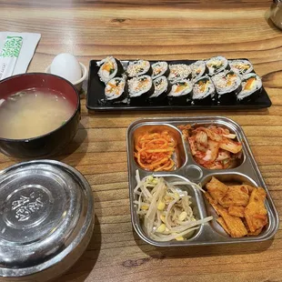 Assorted Banchan and Kimbap