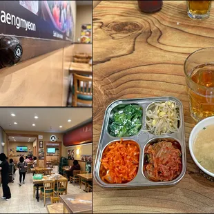 Kukje Market Restaurant, Pan chan, miso and tea. The doorbell near tables is to get servers attention.