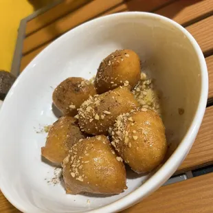 Fresh donuts with honey, nuts and cinnamon!!!  Loukoumades!!!