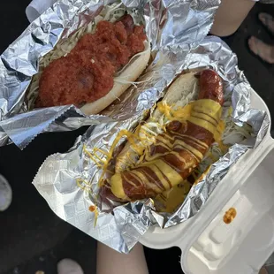kimchi sausage on a bun with Andy's salsa &amp; King Kong