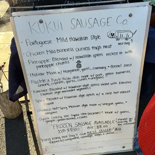 a menu on a sign