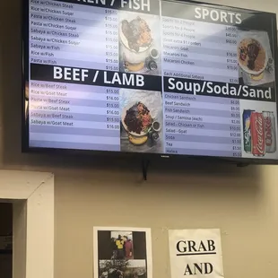 a menu on the wall