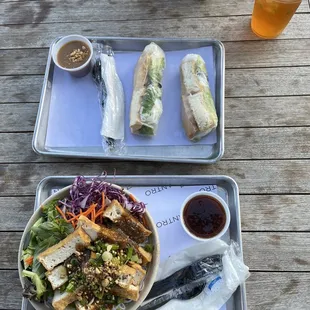 Tofu and noodles and the spring rolls with tofu!