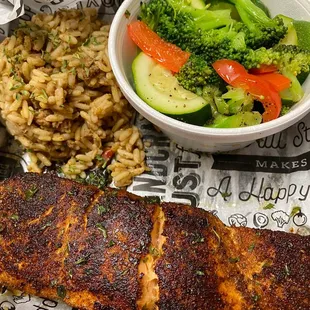 a fish and rice meal