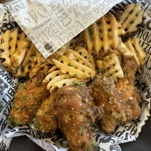 Waffle fries and garlic Parmesan