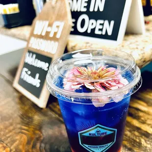 a drink in a plastic cup