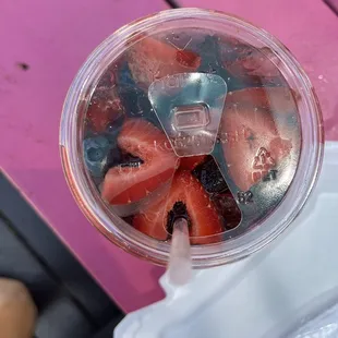 strawberries and blueberries in a blender