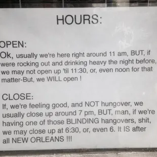 Our &quot;famous&quot; hours sign !