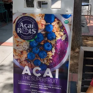 a sign advertising acai the superfruit