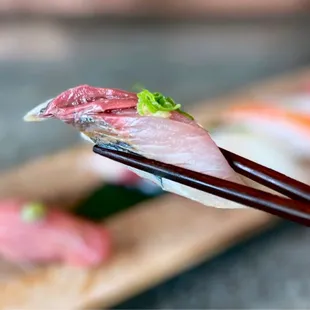 One of my fav pieces from the Nigiri Tasting - Aji: Horse Mackerel