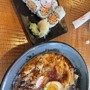 Spicy Ramen and spicy crab suchi.