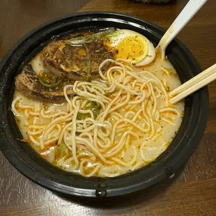 10/10 Tonkotsu Ramen with Spicy Chili Oil on the side.