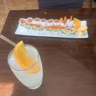 Yuzu Soda With The Avocado And Sweet Potato Rolls